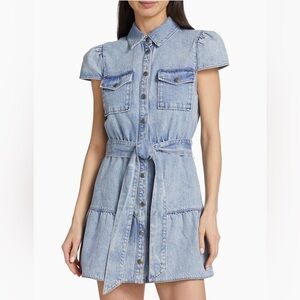 Alice + Olivia Miranda Puff Sleeve Denim Mini Dress in Rockstar Blue Size 12 NWT